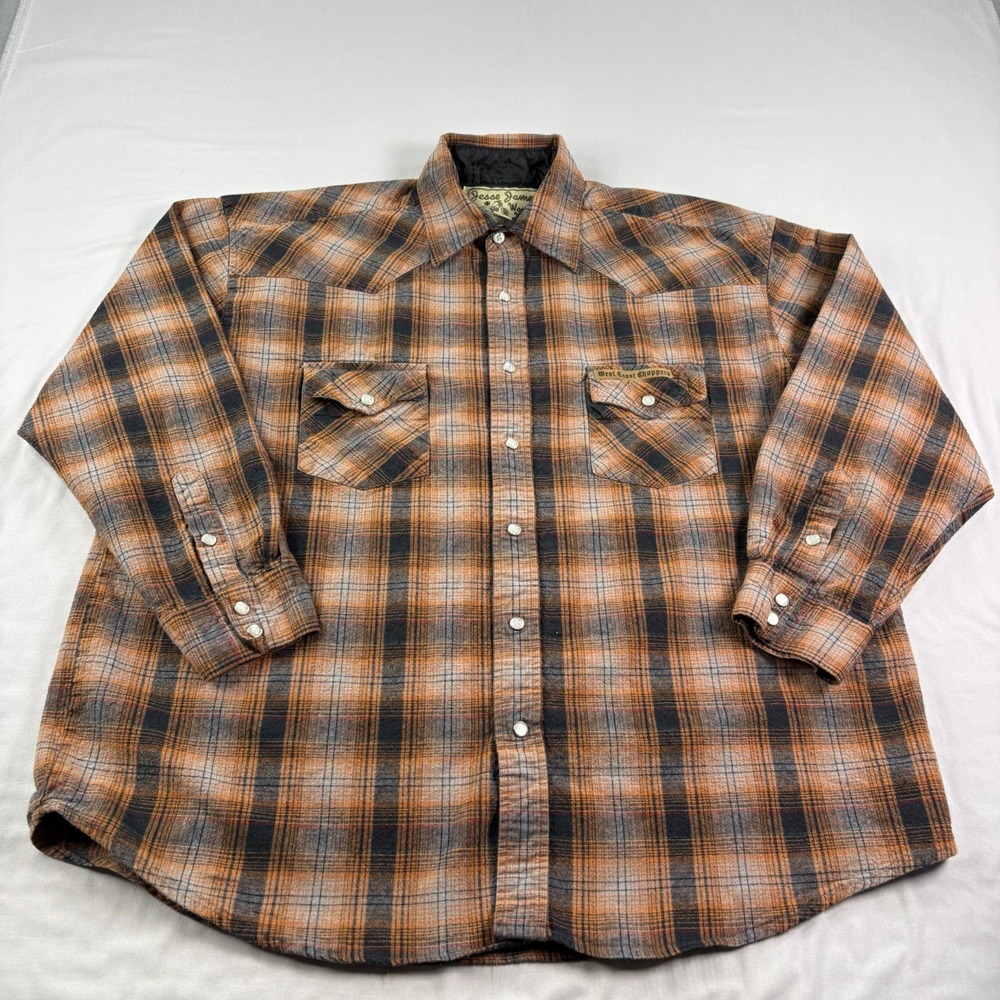 Jesse James Flannel Shirt Mens XL Orange Pearl Snap Up West Coast Choppers